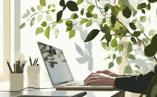 Illustrated picture of two people looking at a content calendar.